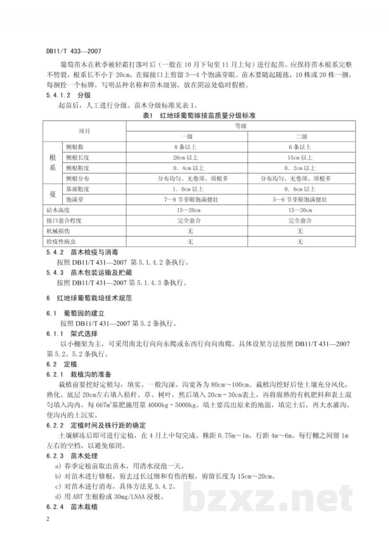 DB11/T 433-2007红地球葡萄无公害生产综合技术 DB11/T 433-2007红地球葡萄无公害生产综合技术