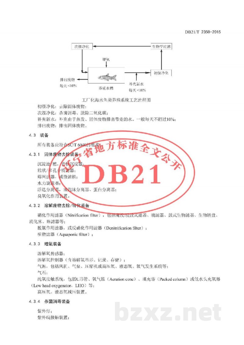 DB21/T 2350-2015工厂化海水鱼类养殖用水处理技术规程 DB21/T 2350-2015工厂化海水鱼类养殖用水处理技术规程