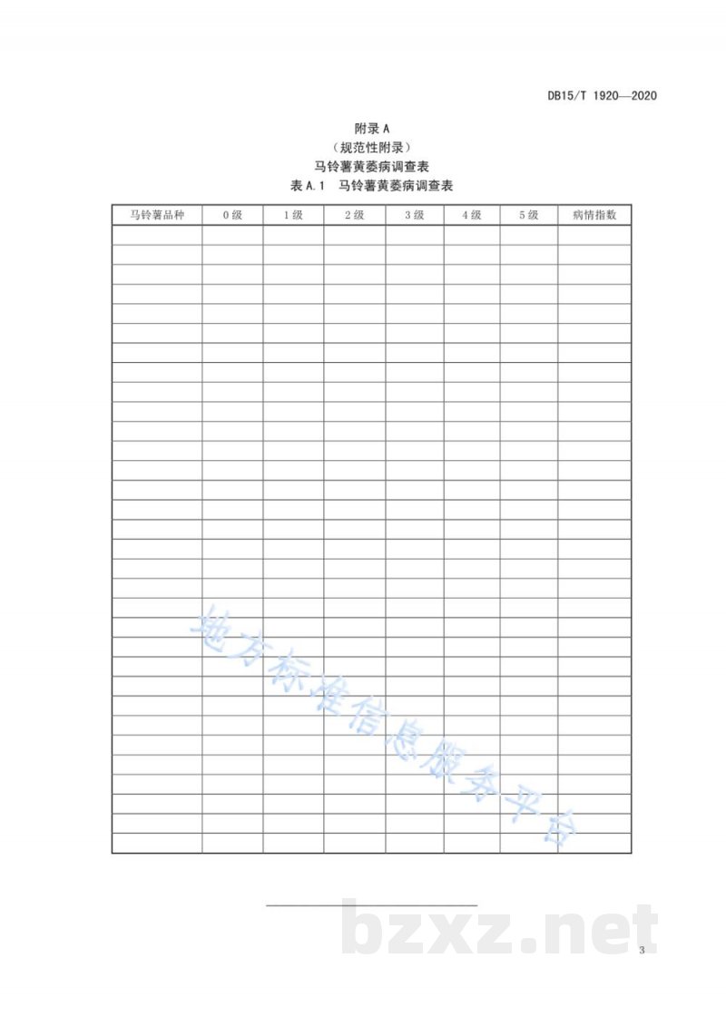 DB15/T 1920-2020马铃薯黄萎病室内抗性鉴定技术规程 DB15/T 1920-2020马铃薯黄萎病室内抗性鉴定技术规程