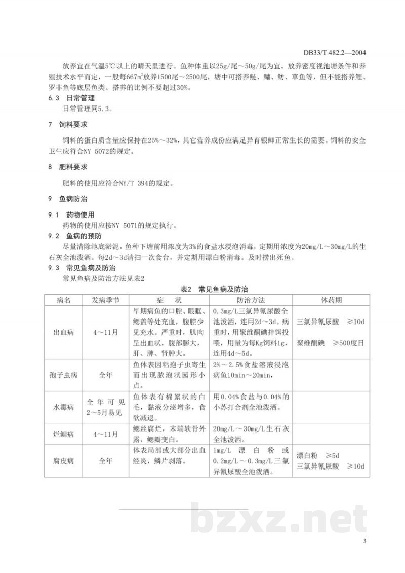 DB33/T 482.2-2004无公害异育银鲫 第2部分:养殖技术规范 DB33/T 482.2-2004无公害异育银鲫 第2部分:养殖技术规范