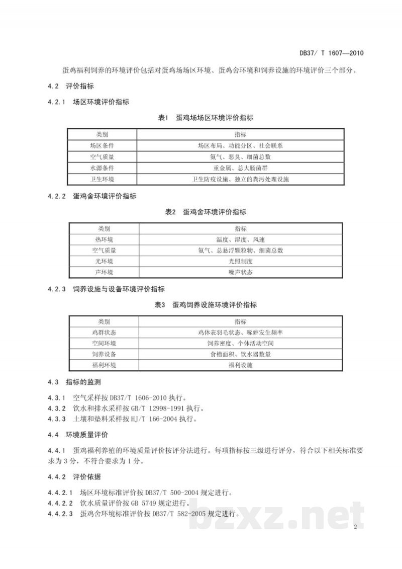 DB37/T 1607-2010蛋鸡福利养殖环境评价方法 DB37/T 1607-2010蛋鸡福利养殖环境评价方法