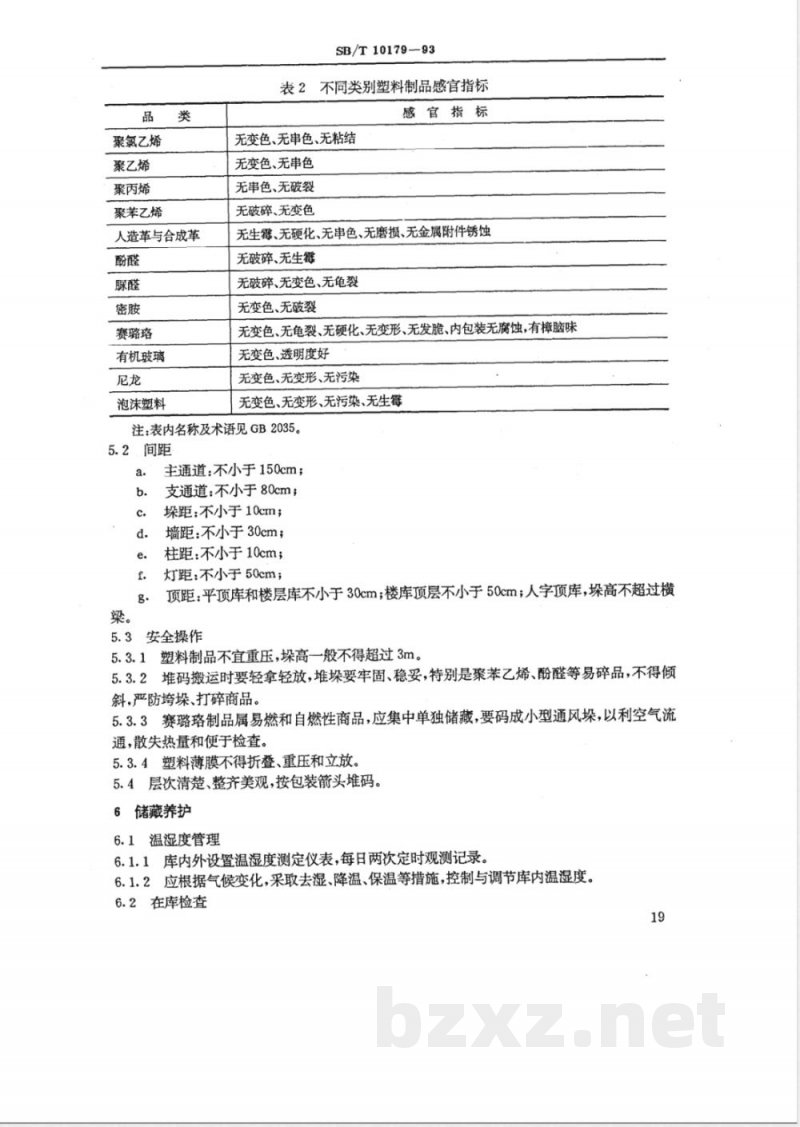 SB/T 10179-1993 塑料类商品储藏技术