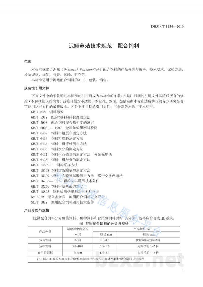 DB51/T 1134-2010泥鳅养殖技术规范 配合饲料 DB51/T 1134-2010泥鳅养殖技术规范 配合饲料
