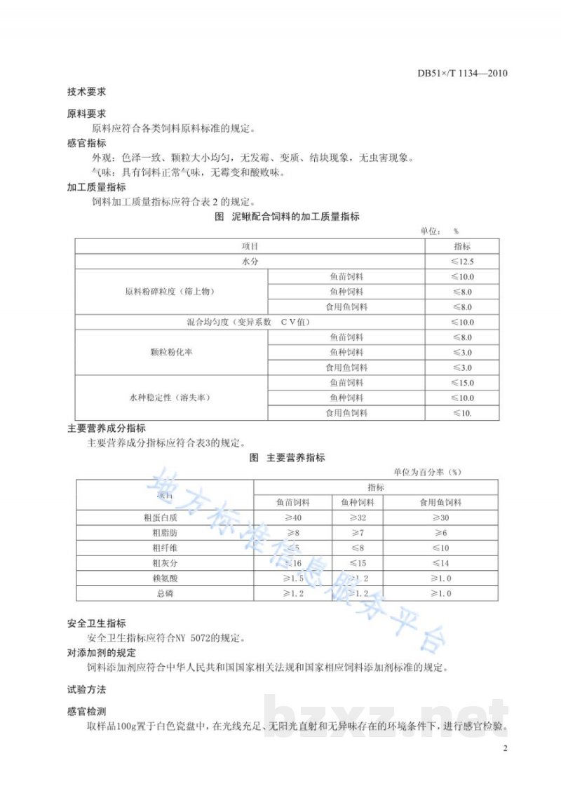 DB51/T 1134-2010泥鳅养殖技术规范 配合饲料 DB51/T 1134-2010泥鳅养殖技术规范 配合饲料