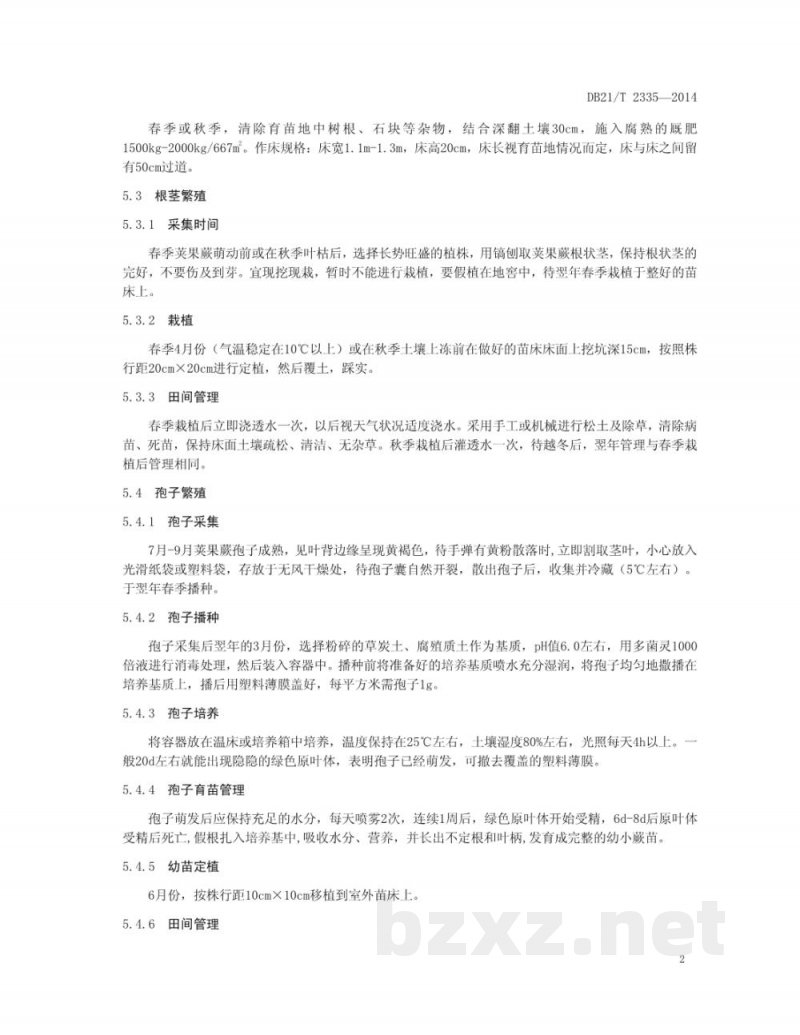 DB21/T 2335-2014荚果蕨（广东菜）栽培技术规程