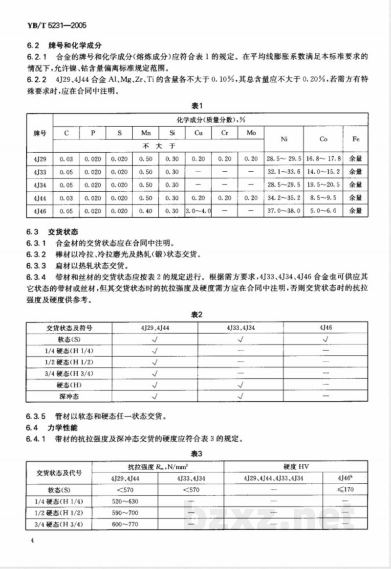 YB/T 5231-2005 定膨胀封接铁镍钴合金 YB/T 5231-2005 定膨胀封接铁镍钴合金