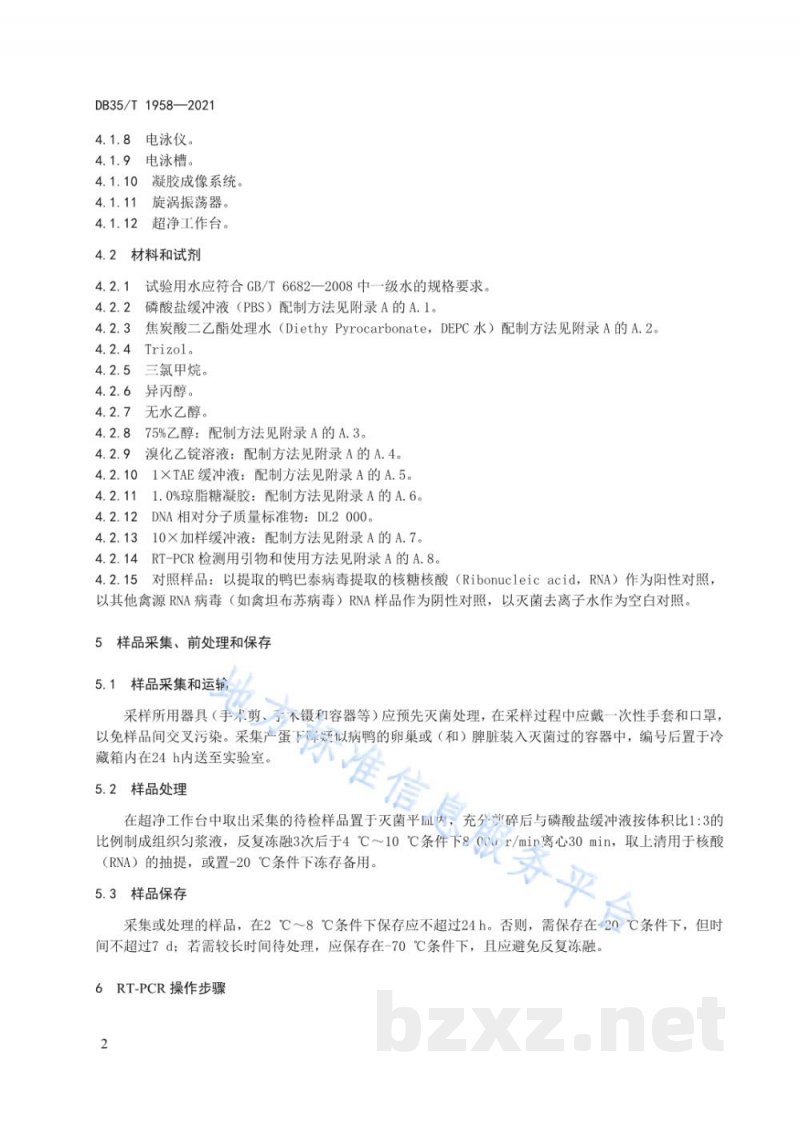 DB35/T 1958-2021鸭巴泰病毒 RT-PCR 检测方法