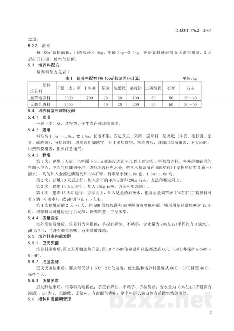 DB33/T 476.2-2004无公害高温蘑菇 第2部分:生产技术 DB33/T 476.2-2004无公害高温蘑菇 第2部分:生产技术