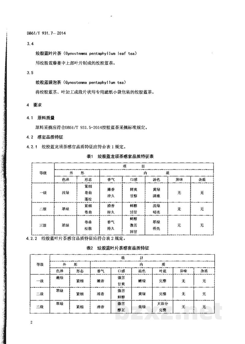DB61/T 931.7-2014绞股蓝茶 DB61/T 931.7-2014绞股蓝茶