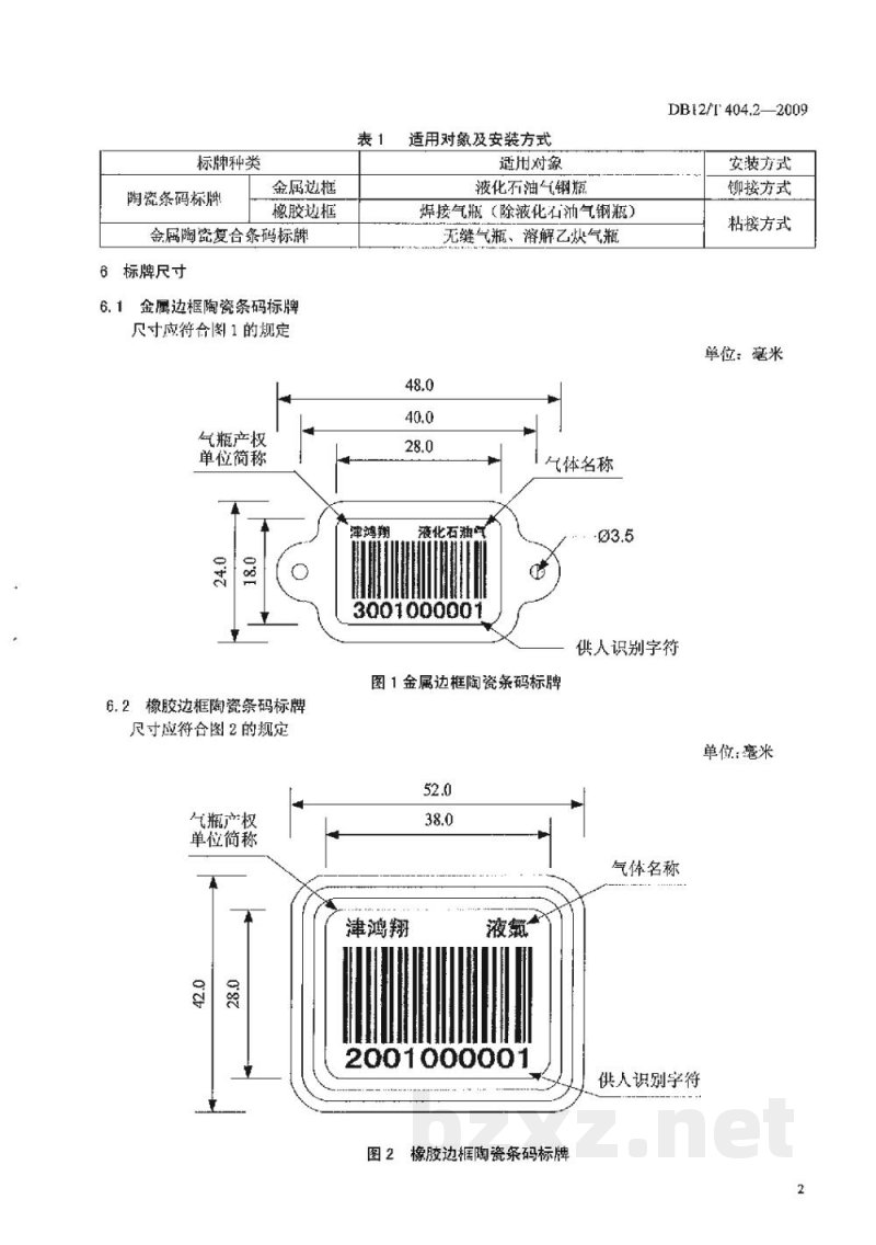 DB12/T 404.2-2009气瓶条码标识技术规范 第2部分: 应用规范 DB12/T 404.2-2009气瓶条码标识技术规范 第2部分: 应用规范
