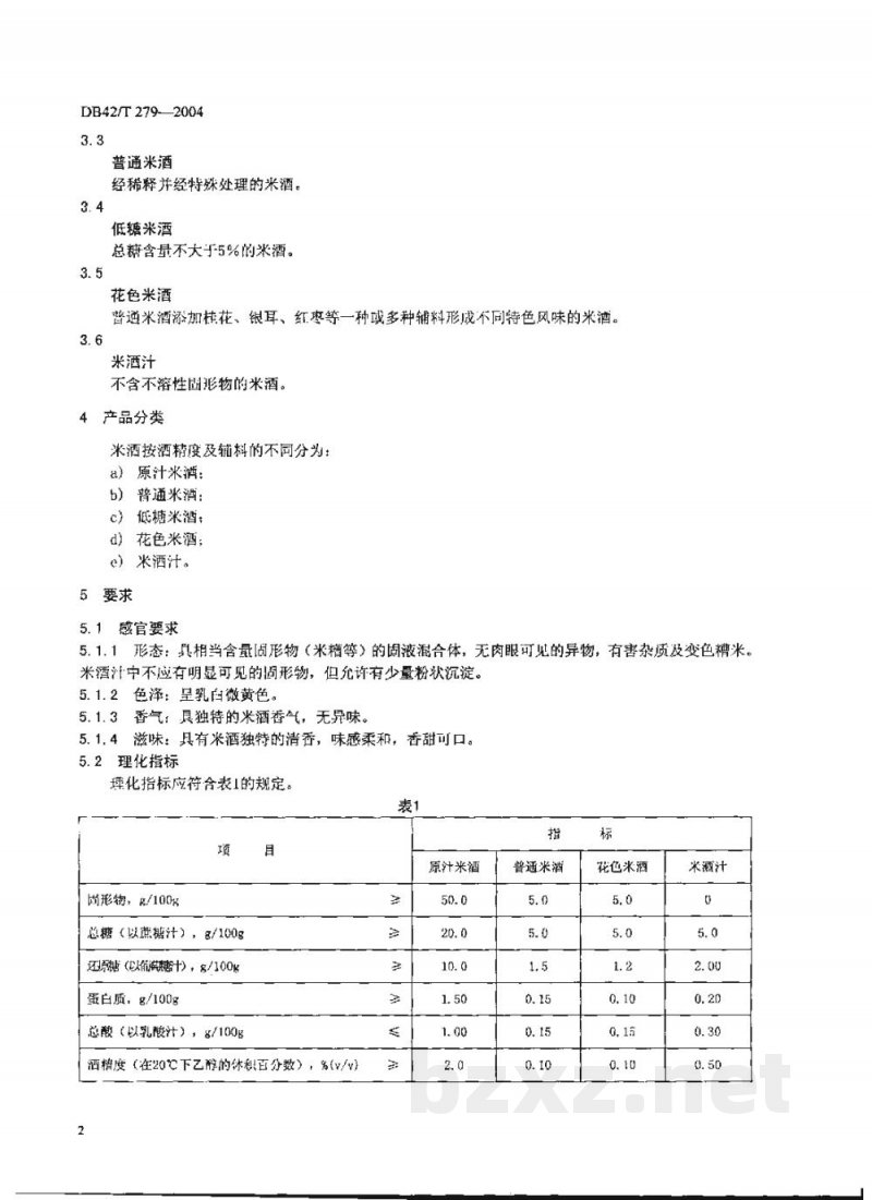 DB42/T 279-2004孝感米酒 DB42/T 279-2004孝感米酒
