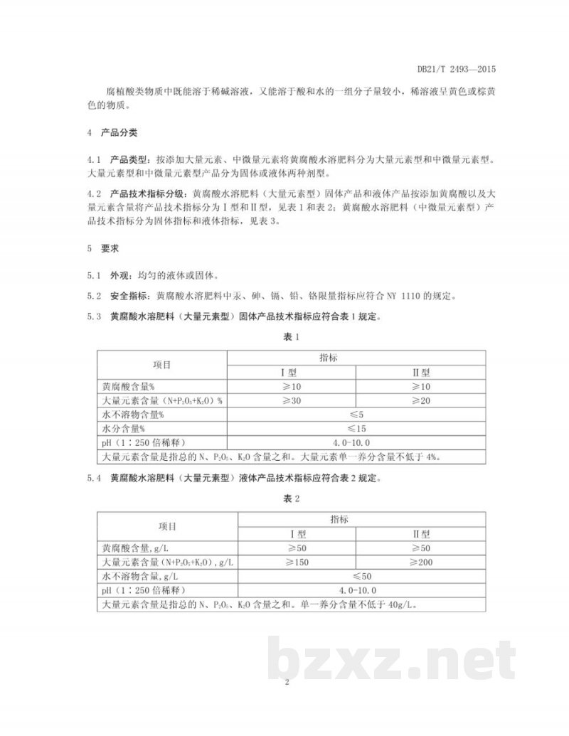 DB21/T 2493-2015黄腐酸水溶肥料 DB21/T 2493-2015黄腐酸水溶肥料