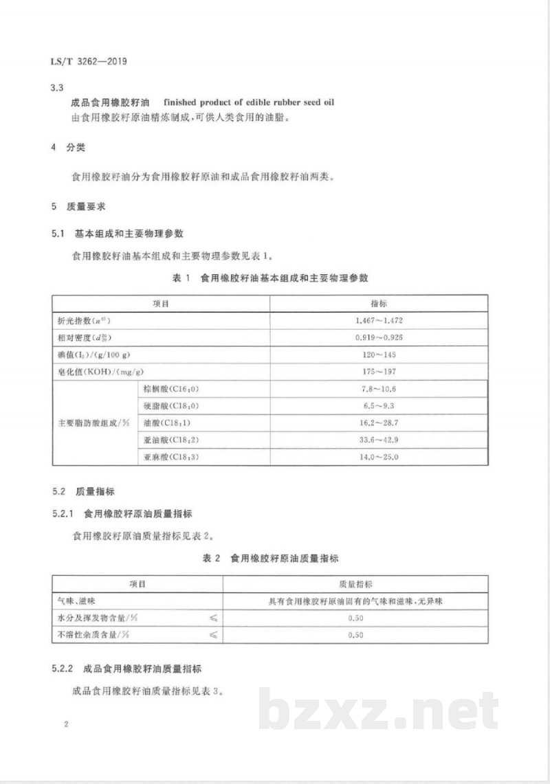 LS/T 3262-2019食用橡胶籽油 