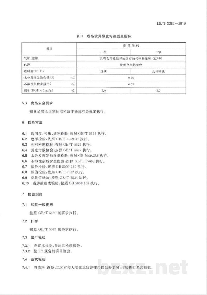 LS/T 3262-2019食用橡胶籽油 