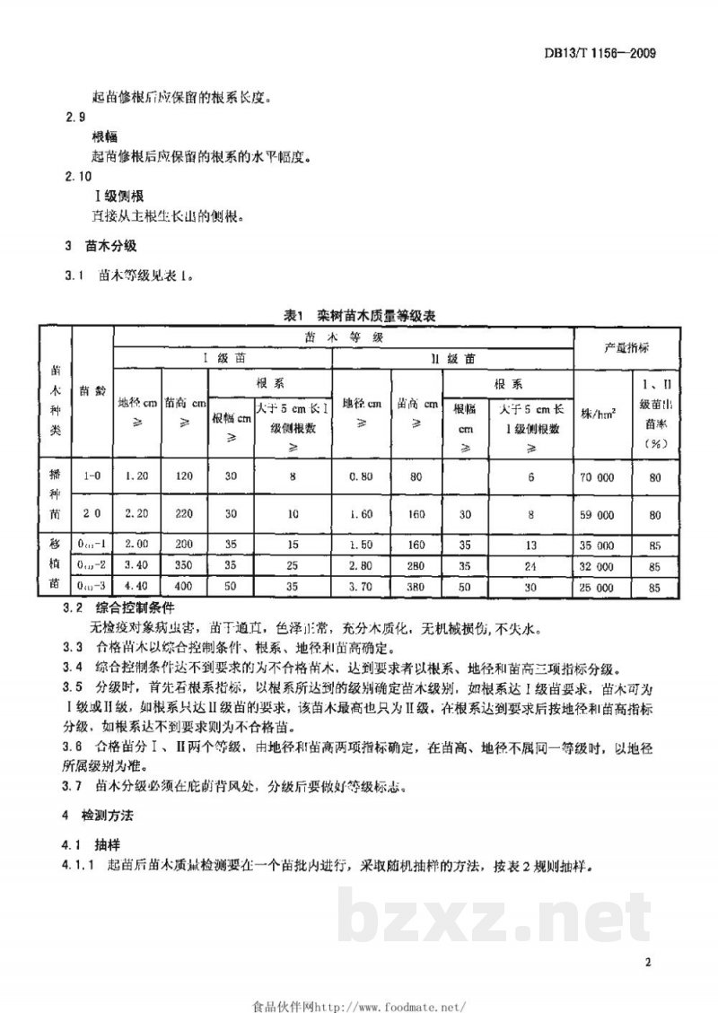 DB13/T 1156-2009苗木质量分级 栾树 DB13/T 1156-2009苗木质量分级 栾树