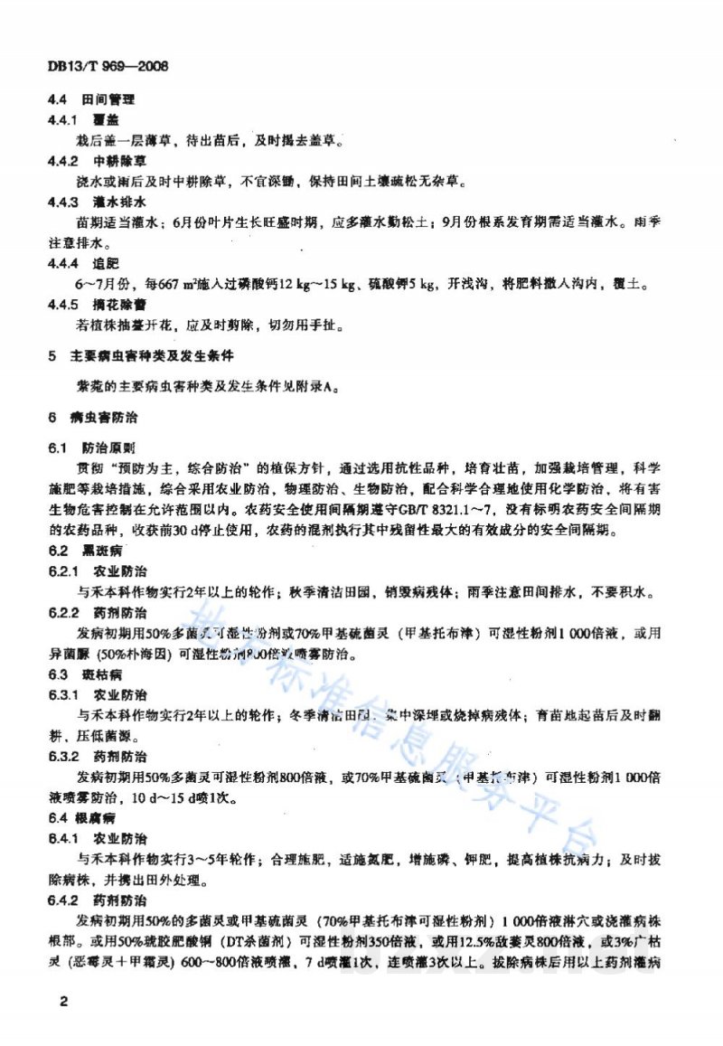 DB13/T 969-2008无公害紫菀田间生产技术规程