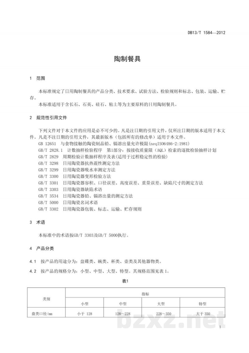 DB13/T 1584-2012陶制餐具 DB13/T 1584-2012陶制餐具