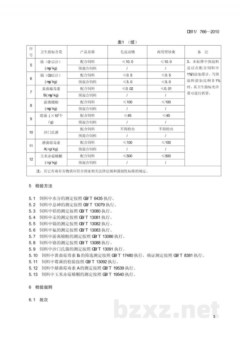 DB11/ 766-2010特产动物用饲料卫生标准 DB11/ 766-2010特产动物用饲料卫生标准