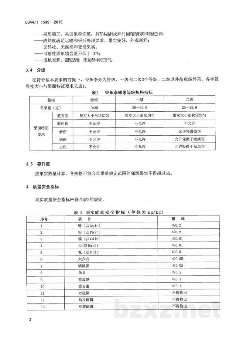 DB44/T 1539-2015绿色食品 香蕉李鲜果 DB44/T 1539-2015绿色食品 香蕉李鲜果