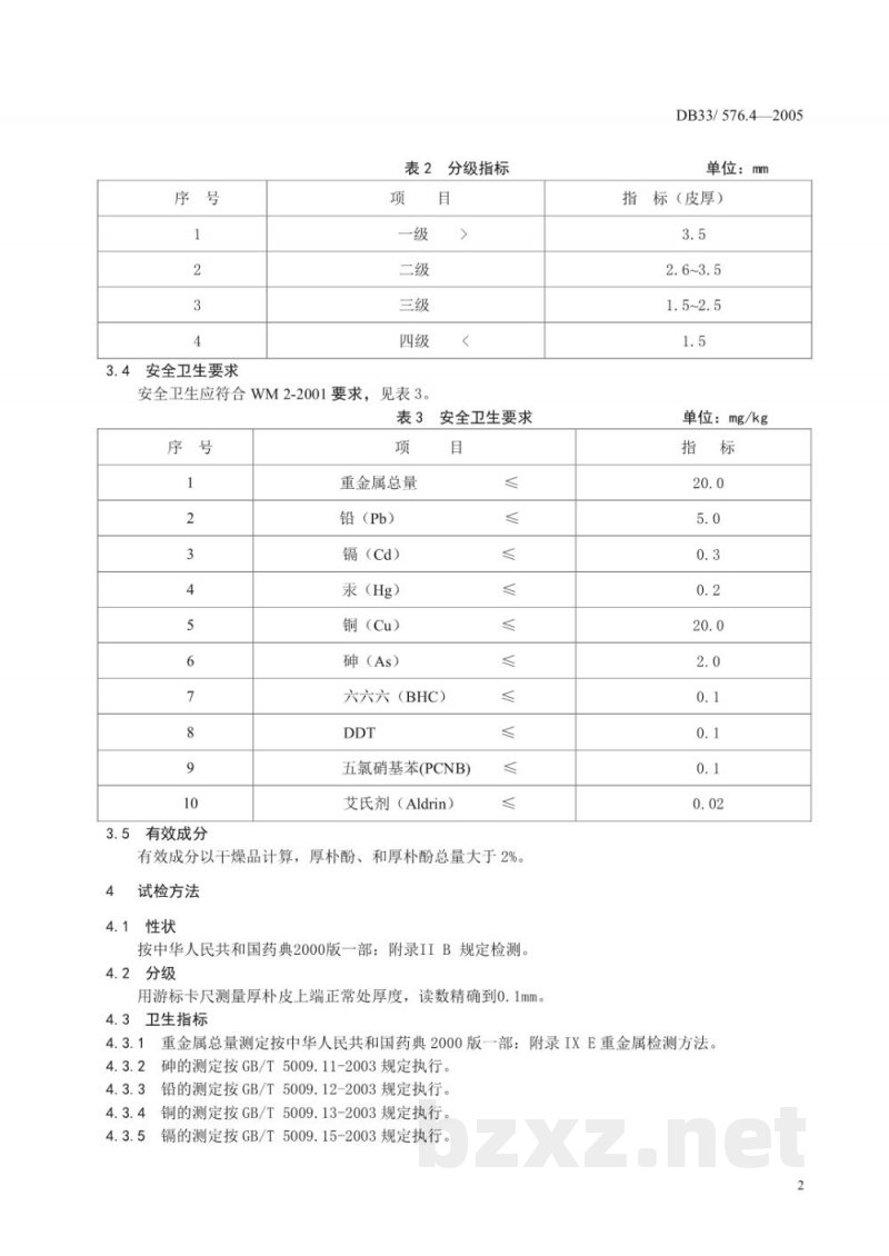 DB33/ 576.4-2005无公害厚朴 第4部分:质量安全要求 DB33/ 576.4-2005无公害厚朴 第4部分:质量安全要求