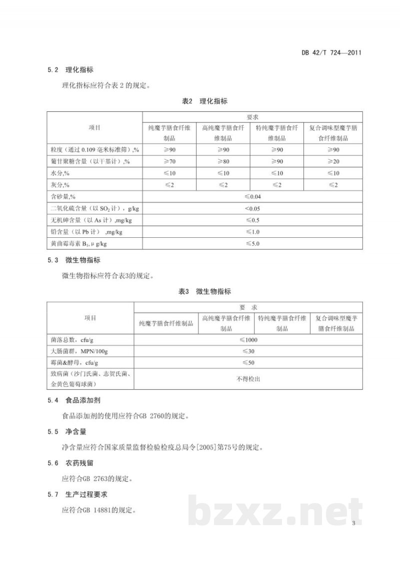 DB42/T 724-2011魔芋膳食纤维制品 DB42/T 724-2011魔芋膳食纤维制品