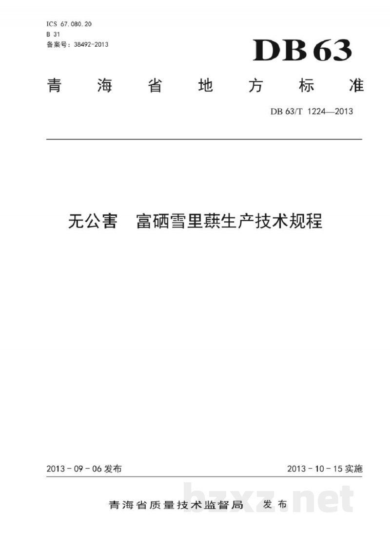 DB63/T 1224-2013无公害农产品 富硒雪里蕻生产技术规程 DB63/T 1224-2013无公害农产品 富硒雪里蕻生产技术规程