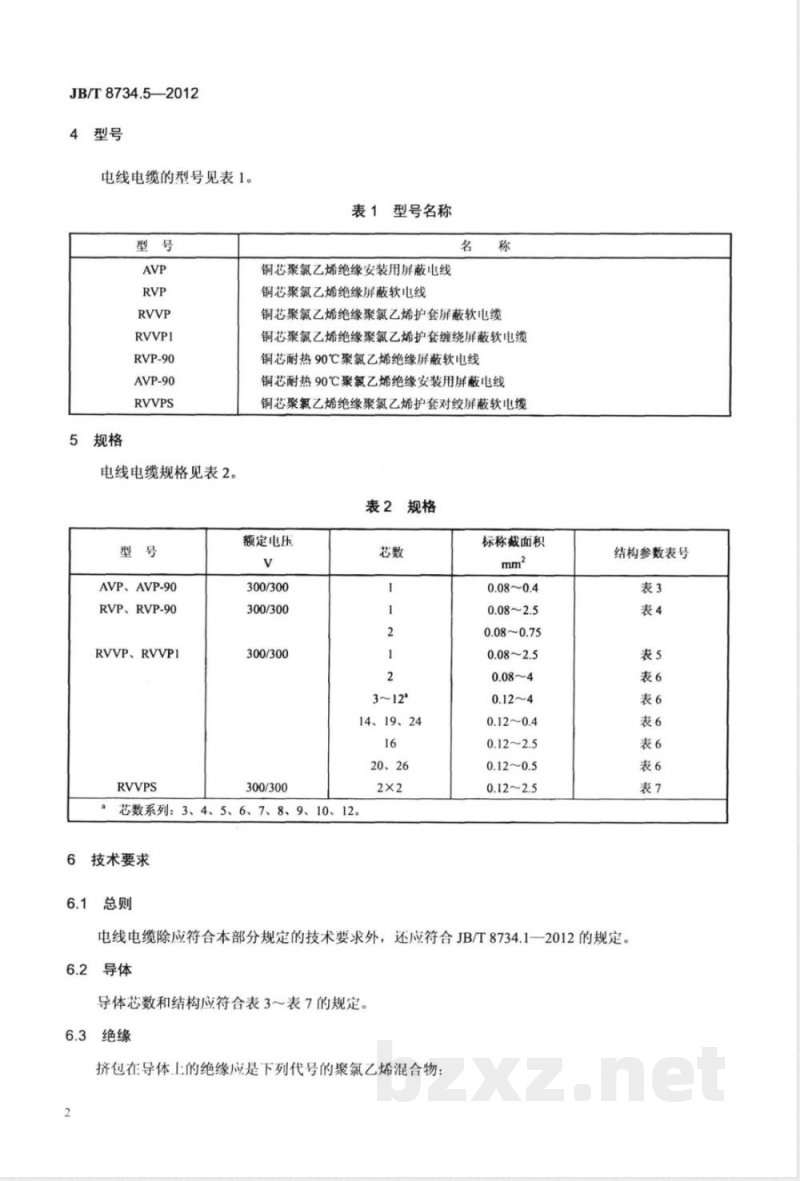 JB/T 8734.5-2012额定电压450/750V 及以下聚氯乙烯绝缘电缆电线和软线  第5部分：屏蔽电线 