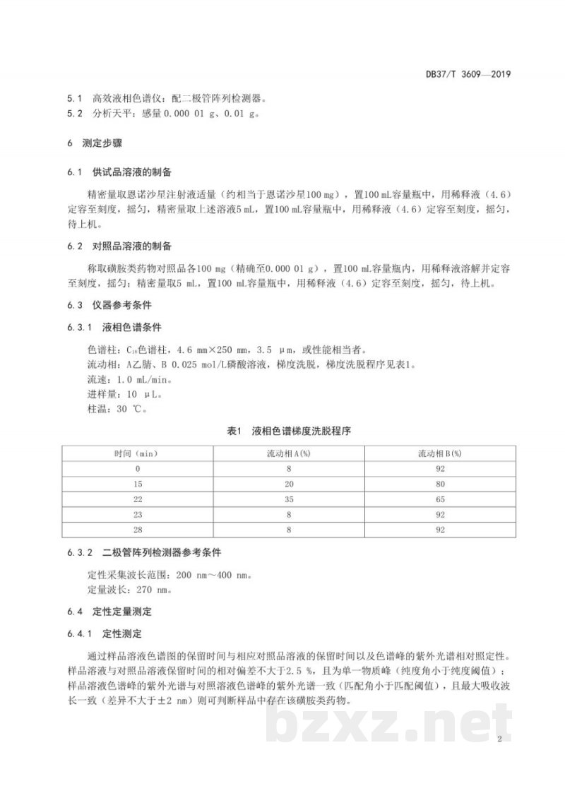 DB37/T 3609-2019恩诺沙星注射液中磺胺类药物的测定—高效液相色谱法 DB37/T 3609-2019恩诺沙星注射液中磺胺类药物的测定—高效液相色谱法