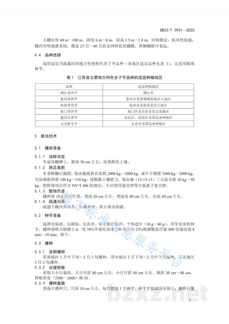 DB32/T 3931-2020芋头大棚种植技术规程 DB32/T 3931-2020芋头大棚种植技术规程