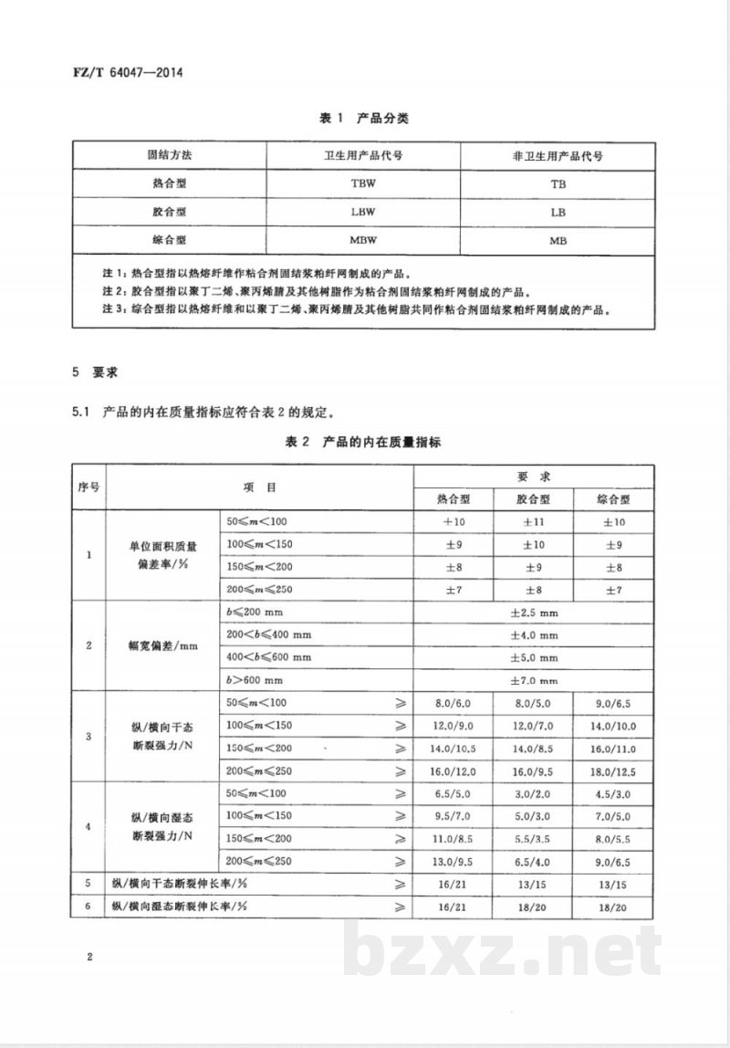 FZ/T 64047-2014浆粕气流成网非织造布 
