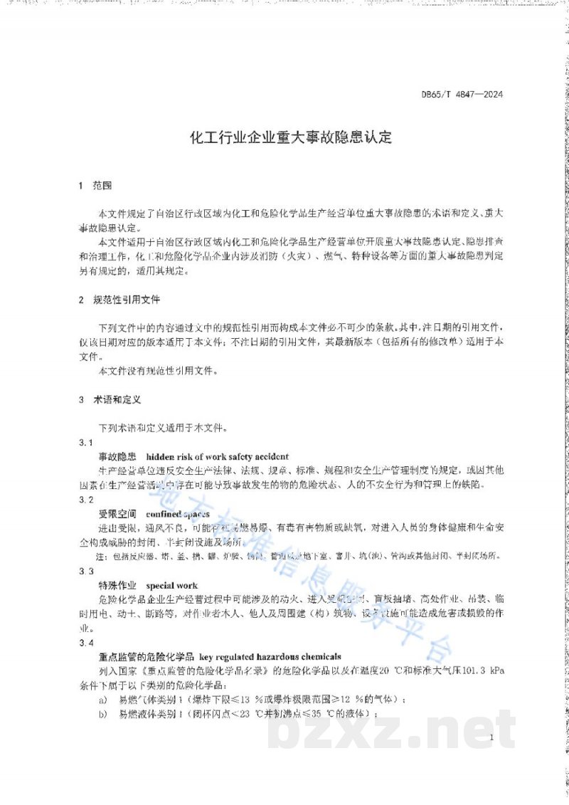 DB65/T 4847-2024化工行业企业重大事故隐患认定 DB65/T 4847-2024化工行业企业重大事故隐患认定