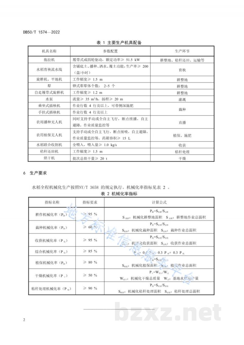 DB50/T 1574-2024水稻全程机械化生产示范基地建设规范 DB50/T 1574-2024水稻全程机械化生产示范基地建设规范