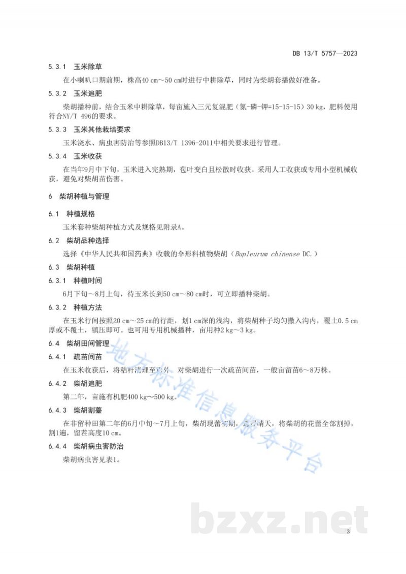 DB13/T 5757-2023柴胡与玉米套种栽培技术规程 DB13/T 5757-2023柴胡与玉米套种栽培技术规程