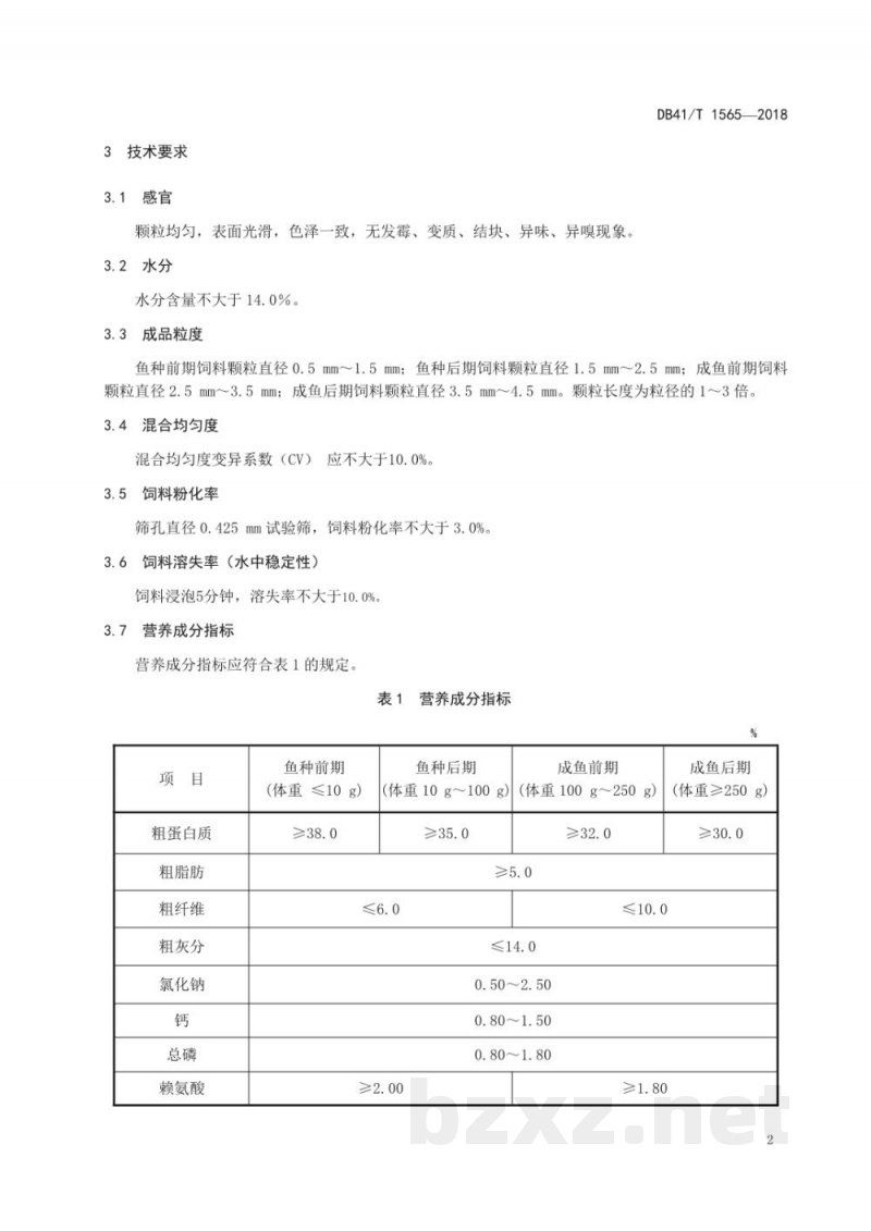 DB41/T 1565-2018黄河鲤鱼配合饲料 DB41/T 1565-2018黄河鲤鱼配合饲料