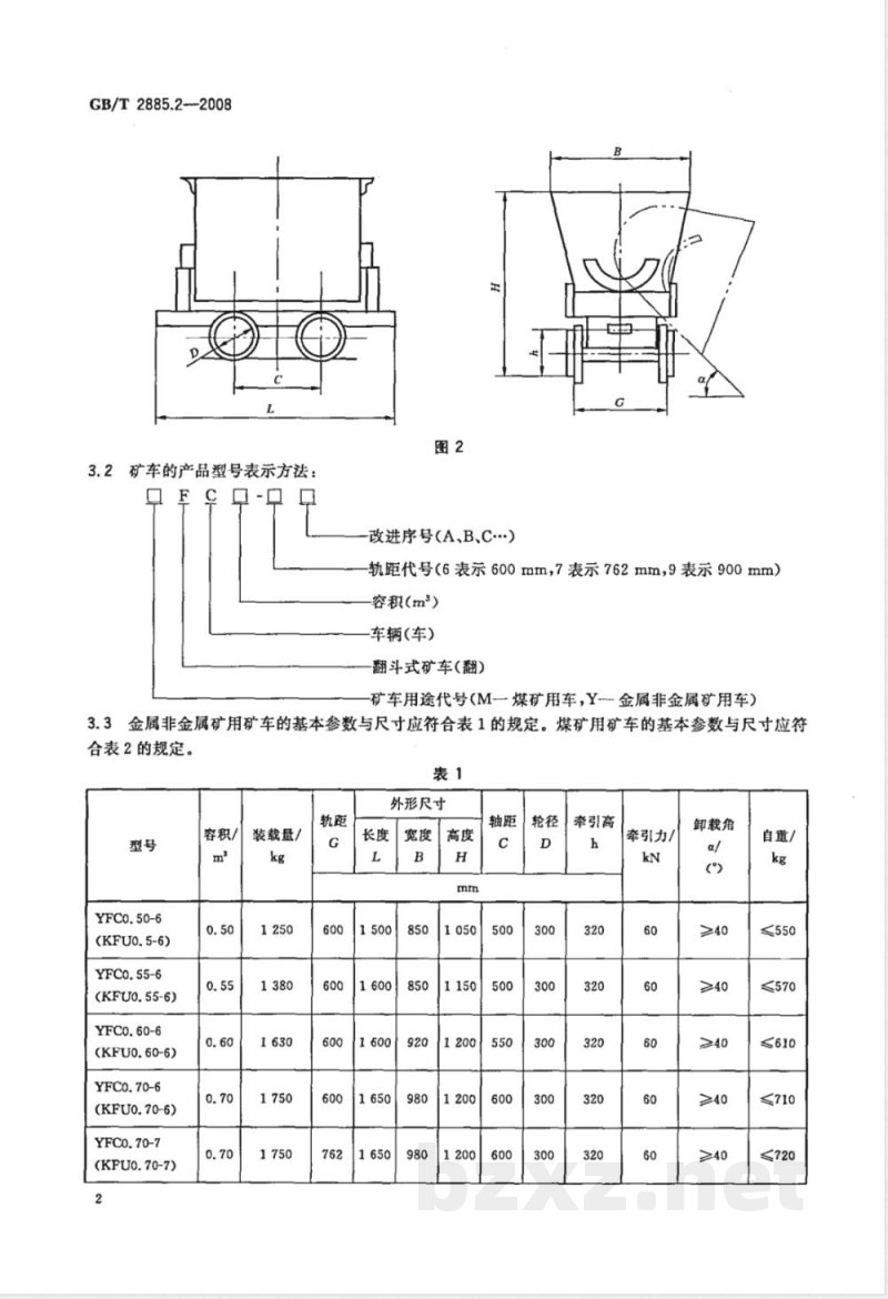 GB/T 2885.2-2008 矿用窄轨车辆 第2部分: 翻斗式矿车 GB/T 2885.2-2008 矿用窄轨车辆 第2部分: 翻斗式矿车