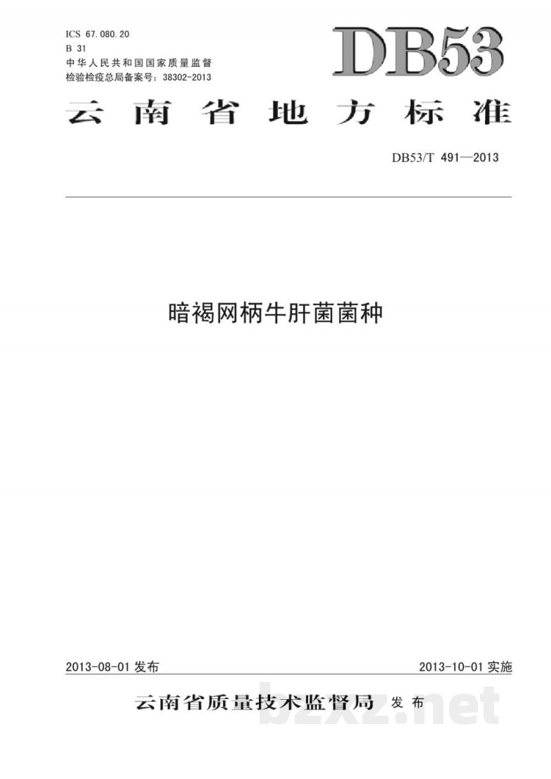 DB53/T 491-2013暗褐网柄牛肝菌菌种 DB53/T 491-2013暗褐网柄牛肝菌菌种
