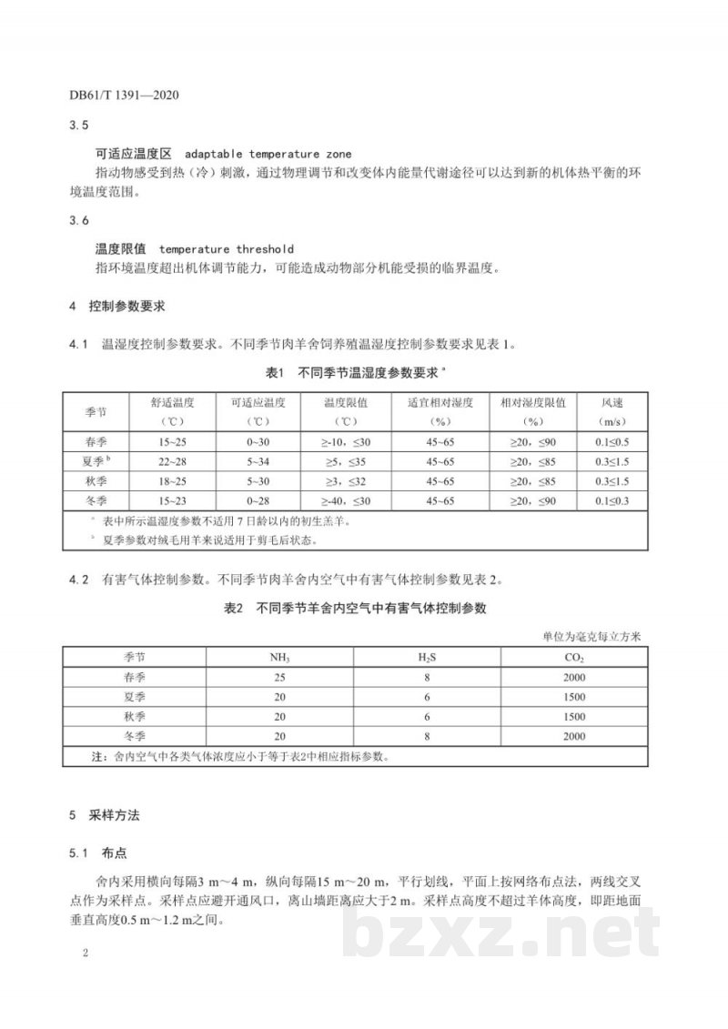 DB61/T 1391-2020肉羊舍饲养殖温湿度与有害气体控制参数要求 DB61/T 1391-2020肉羊舍饲养殖温湿度与有害气体控制参数要求