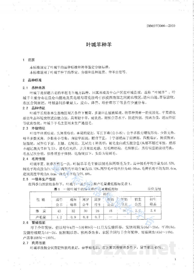 DB65/T 3066-2010叶城羊种羊 DB65/T 3066-2010叶城羊种羊