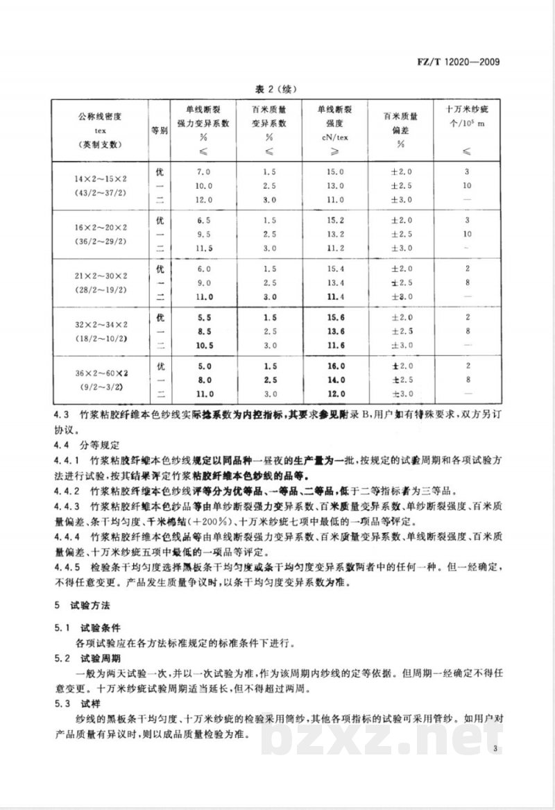 FZ/T 12020-2009 竹浆粘胶纤维本色纱线 FZ/T 12020-2009 竹浆粘胶纤维本色纱线