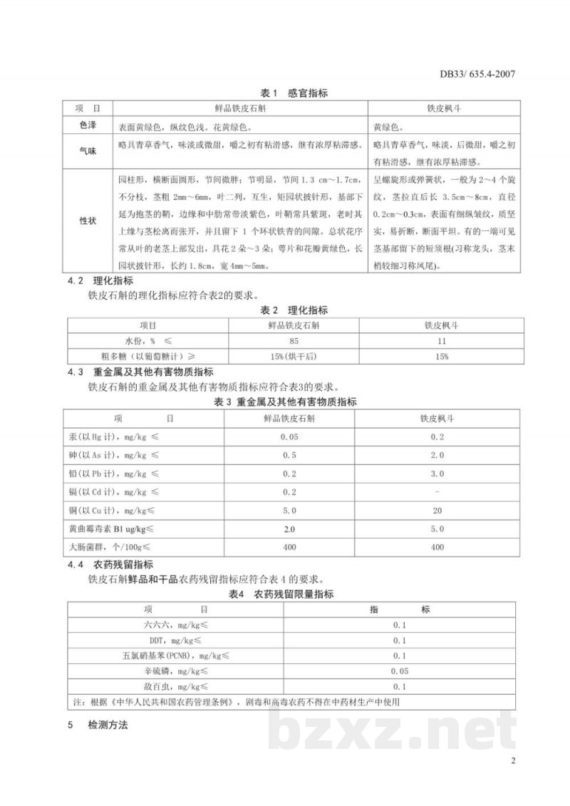 DB33/ 635.4-2007无公害铁皮石斛 第4部分:质量安全要求 DB33/ 635.4-2007无公害铁皮石斛 第4部分:质量安全要求