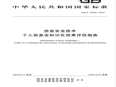 GB/T 42460-2023信息安全技术 个人信息去标识化效果评估指南 