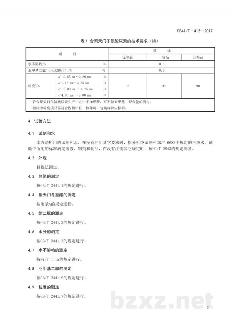 DB41/T 1412-2017含聚天门冬氨酸尿素 DB41/T 1412-2017含聚天门冬氨酸尿素
