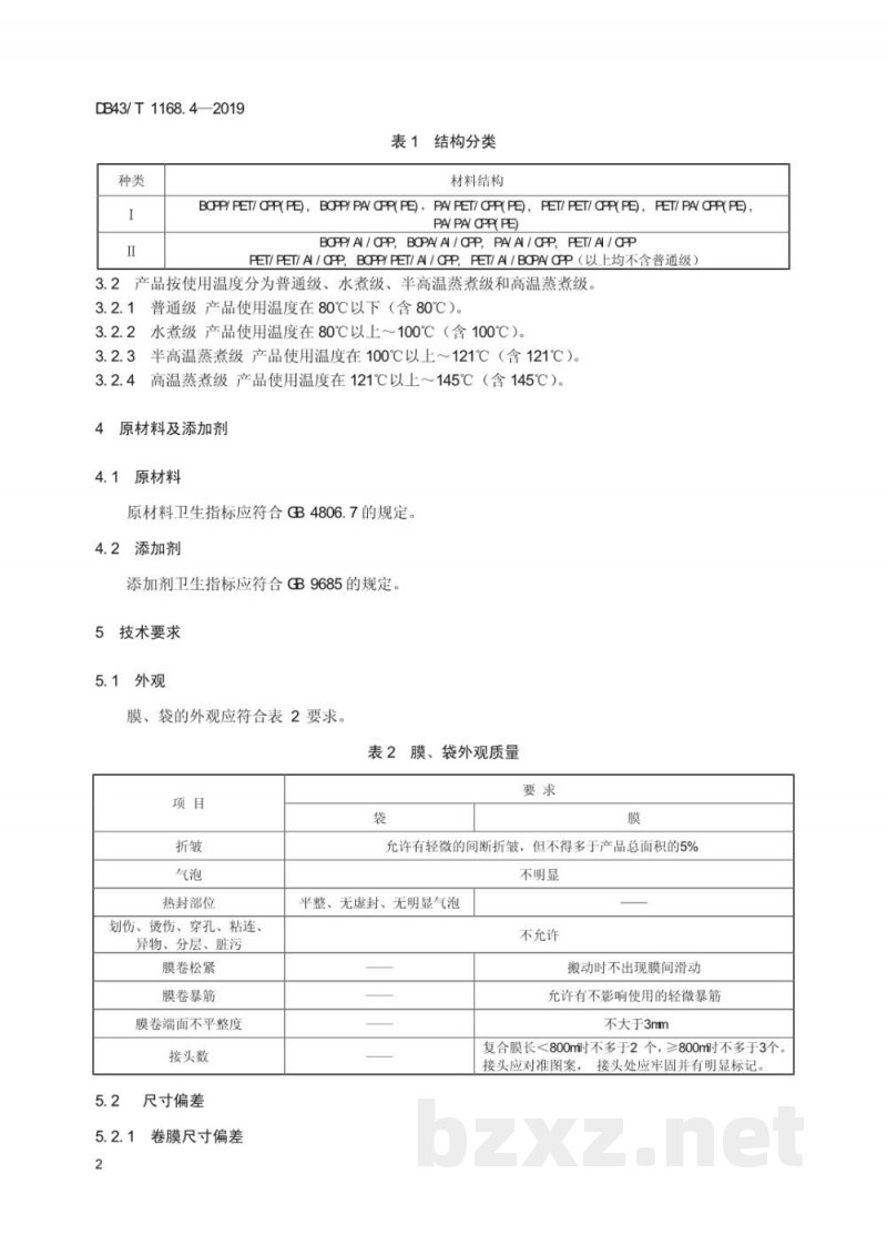 DB43/T 1168.4-2019食品包装 多层非镀铝复合膜、袋通用技术要求 DB43/T 1168.4-2019食品包装 多层非镀铝复合膜、袋通用技术要求