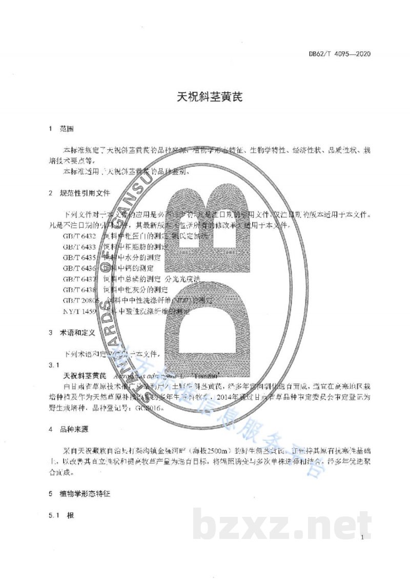 DB62/T 4095-2020天祝斜茎黄芪 DB62/T 4095-2020天祝斜茎黄芪