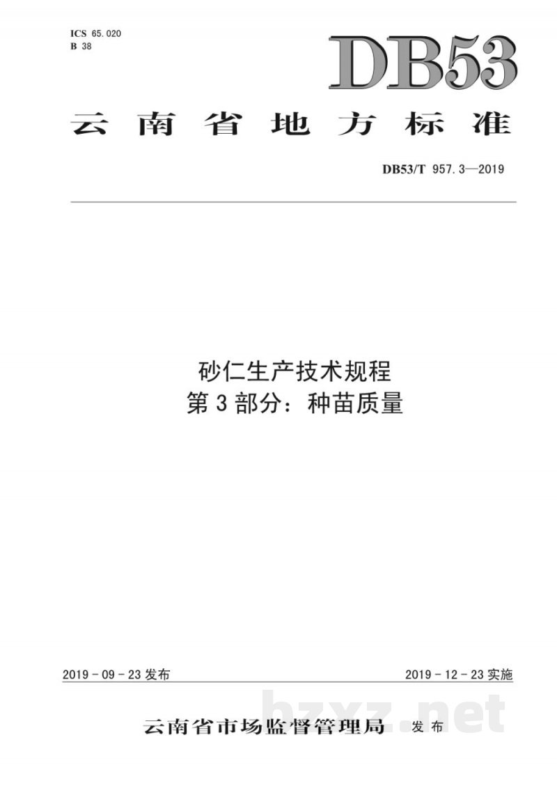 DB53/T 957.3-2019砂仁生产技术规程 第3部分:种苗质量 DB53/T 957.3-2019砂仁生产技术规程 第3部分:种苗质量