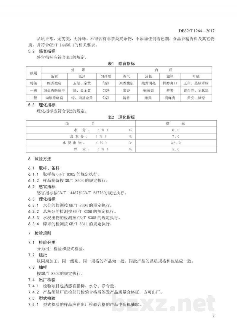DB32/T 1264-2017天目湖白茶质量分级 DB32/T 1264-2017天目湖白茶质量分级