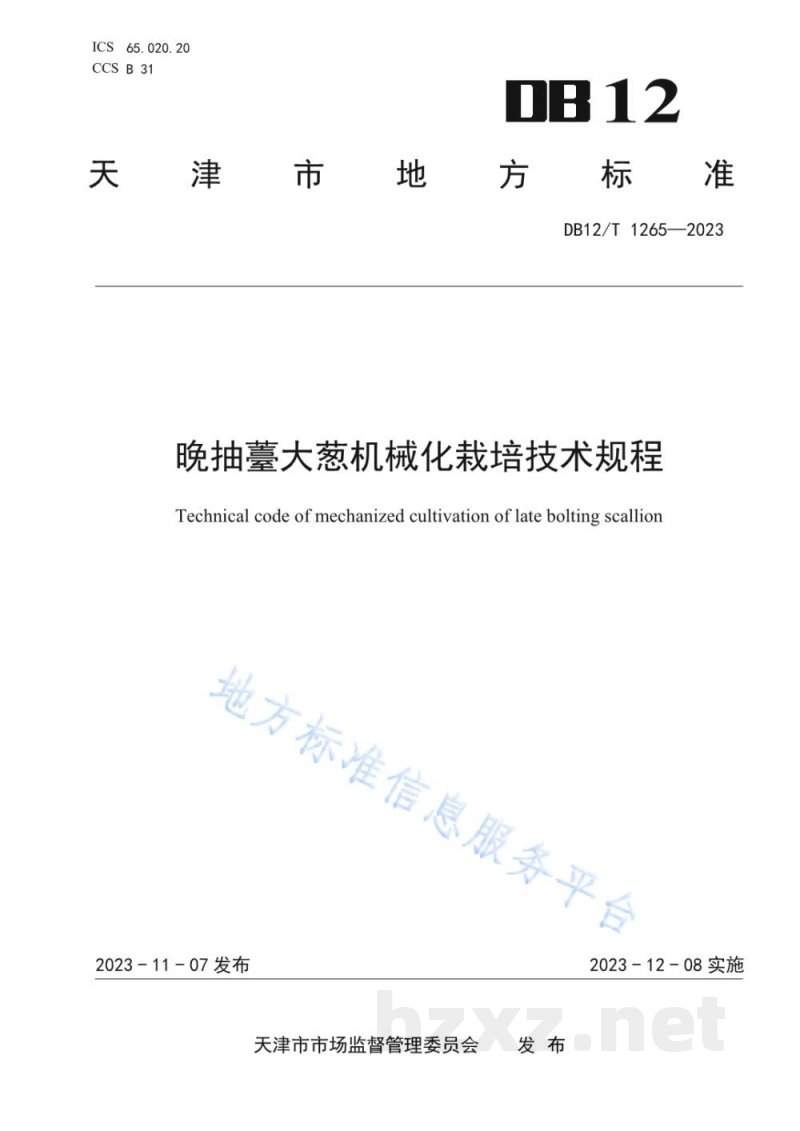 DB12/T 1265-2023晚抽薹大葱机械化栽培技术规程