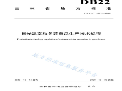 DB22/T 3187-2020日光温室秋冬茬黄瓜生产技术规程