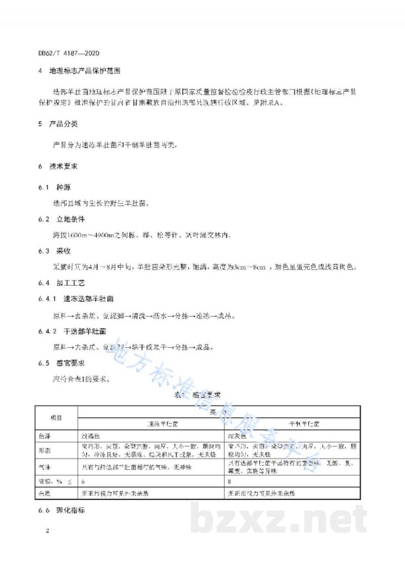 DB62/T 4187-2020地理标志产品 迭部羊肚菌