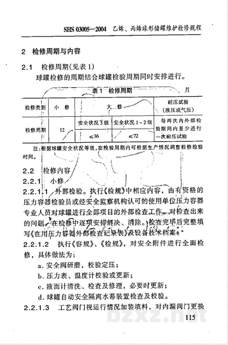 SHS 03005-1992 乙烯、丙烯球形储罐维护检修规程 SHS 03005-1992 乙烯、丙烯球形储罐维护检修规程